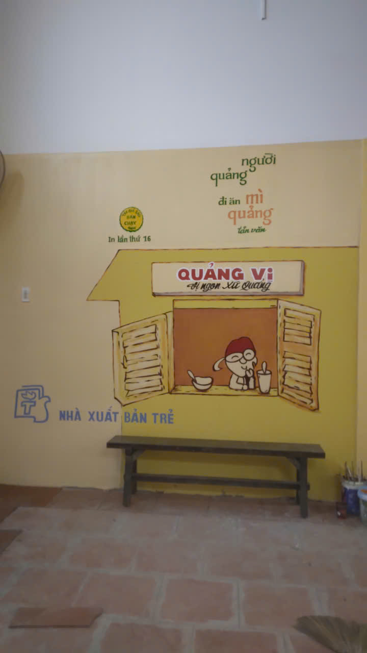 tranh tường quán ăn mì quảng phong cách minh họa nghệ thuật