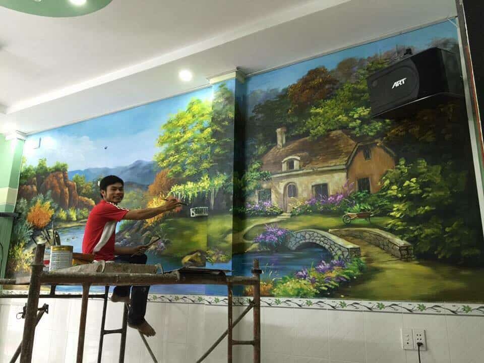 Tranh vẽ tường phong cảnh làng quê