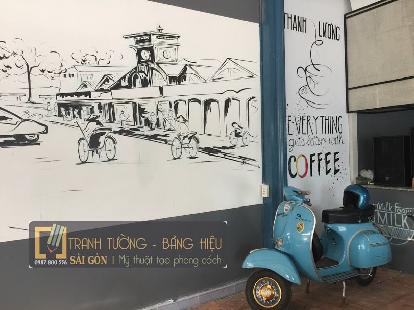 tranh vẽ tường cafe nghệ thuật hấp dẫn