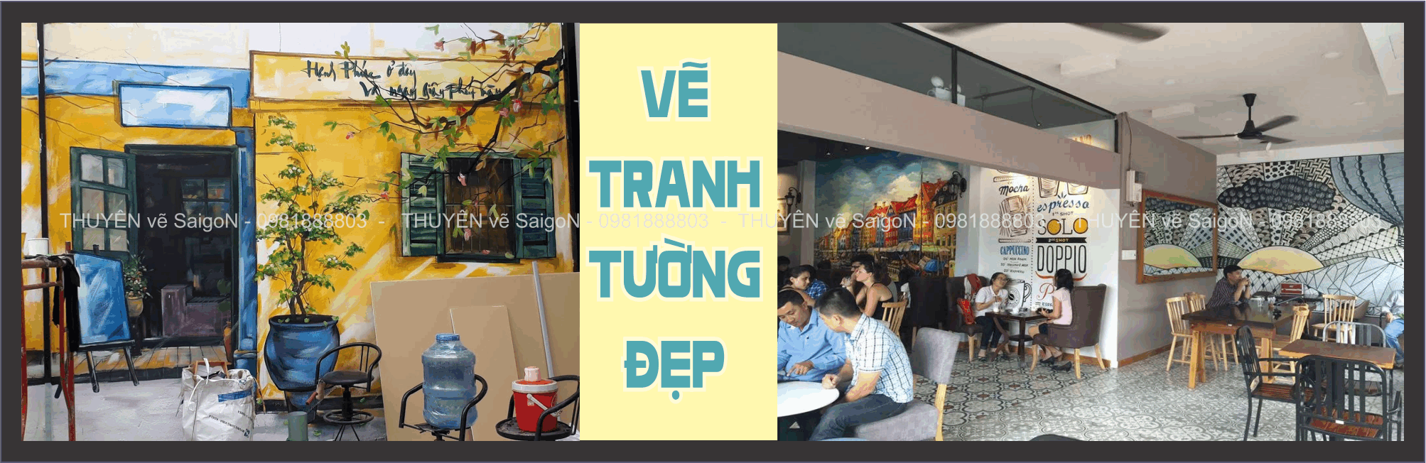 VE TRANH TUONG GIA RE len y tuong ve tranh tuong cho quan ca phe tranh tuong dep